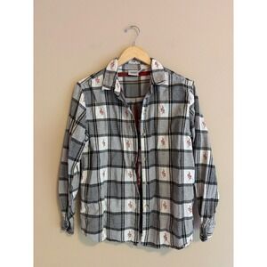 Vintage Plaid Floral Embroidered Cotton Button Down Shirt PL